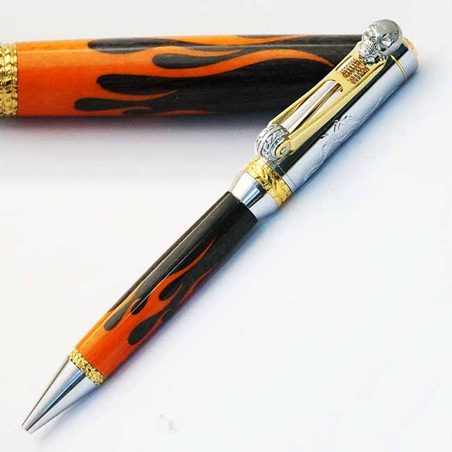 Flames Inlay on Motorcycle Pen Kit